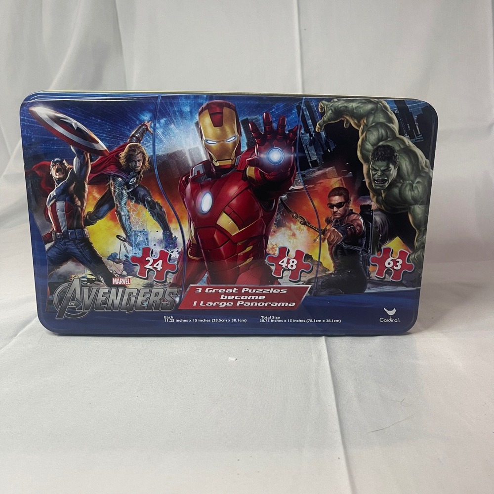 Marvel Avengers Panorama Jigsaw Puzzles 3-in-1 Set 135 Pieces Collectible Tin